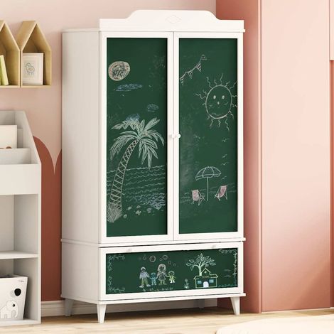 Armoire enfant avec porte tableau noir blanche, bois d’ingénierie, 90 x 45 x 165 cm - PANGIVO (1/5)