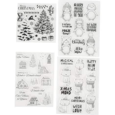 Tampons Clair - En TPR Souple - Pour Scrapbooking Et Cartes - Formes Variées - 4 Pièces