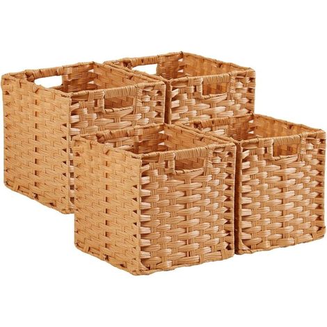 Würfelförmige Aufbewahrungsbox, Boxen aus Kunstrattan, 31 x 31 x 31 cm, für Kleiderständer, Spielzeug, Kinderzimmerschrank, wasserdicht, schimmelresistent (Beige, 4 Stück) (1/4)