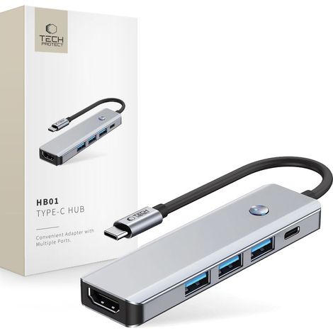 5-in-1-Hub-Adapter USB-C PD USB-A HDMI 4K 60Hz 100W – Grau (1/5)