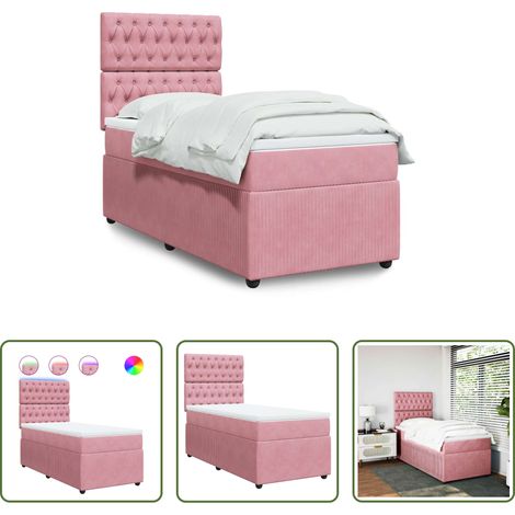 vidaXL Sommeil réparateur - Sommier à lattes de lit avec matelas Rose 100x200 cm Velours (1/5)