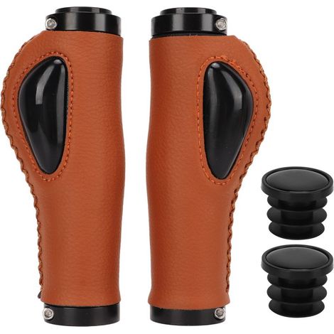 Poignées vélo cuir synthétique avec coussinet silicone liquide antidérapant, amorti des chocs, housse guidon marron, accessoire cyclisme (1/5)