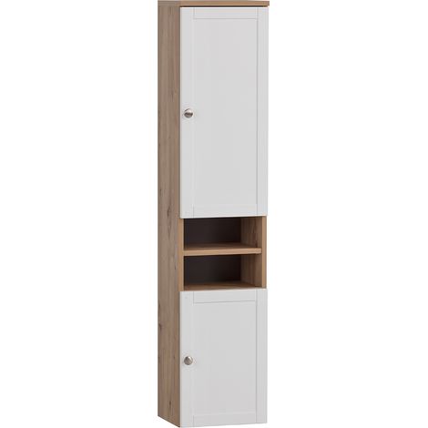 Badezimmer Hochschrank Eiche weiß matt JONA-80 (1/4)