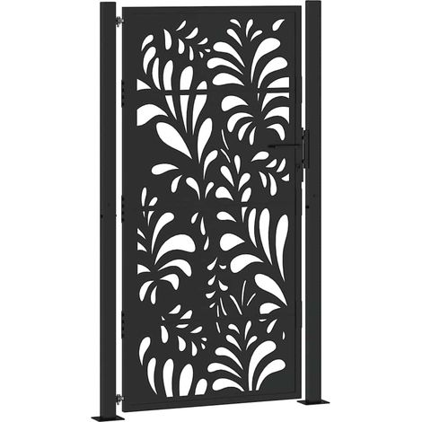 Portail de jardin，Portail de clôture，Portillon de jardin noir 105x180 cm acier conception de vagues CFW65445 (1/5)