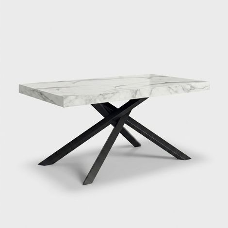 Tavolo allungabile moderno da pranzo base grafite 140/220x90 Shangai - Effetto marmo bianco