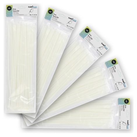 Sacchetto da 100 fascette bianche 4,8x300 mm. 100% nylon 66 resistente e durevole.