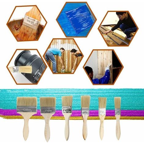 Wandpinsel, Flachpinsel, 6-teiliges Set, professionelle Pinsel mit Holzgriffen, Naturborsten, geeignet für Wände, Möbel und Fensterläden (1/4)