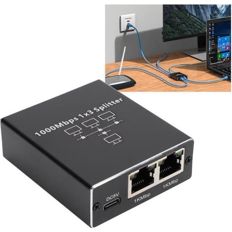 Répartiteur Ethernet - - 1 à 3 - 1000Mbps - Plug and Play - Compact et Portable (1/4)