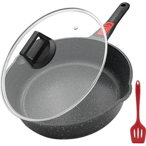 Poêle à Frire 28 cm Antiadhésive avec couvercle, poêle universelle en fonte d'aluminium avec Poignée détachable, Passe au four, Tous Types de Cuisinières (1/5)