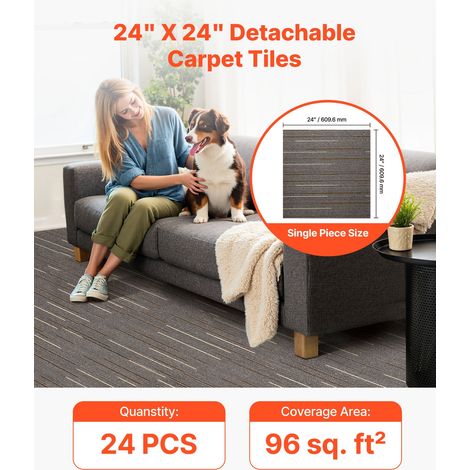 Dalle de Moquette Réutilisable, 61 x 61 cm, Lot de 24, Couverture 8,9 ㎡, Épaisseur 6 mm, à Poils Ras, Revêtement de Sol Doux Modula… (1/5)