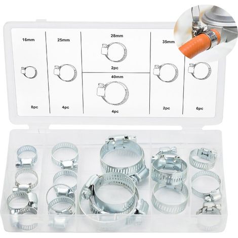 Surtido de abrazaderas de acero inoxidable para tubos, manguitos y mangueras, 26 piezas (1/5)