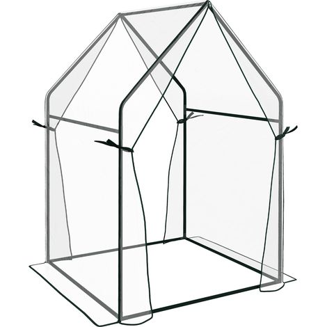 Serre en polyéthylène transparent à double porte, résistante au vent, pour le jardin, 90 x 90 x 145 cm. (1/5)