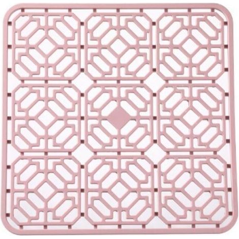 Tapis d'égouttage en silicone pour cuisine – Résistant à la chaleur, protecteur de plan de travail antidérapant, conception creuse pour l'évacuation de l'eau, découpable sur mesure (rose, 30 x 30 cm)