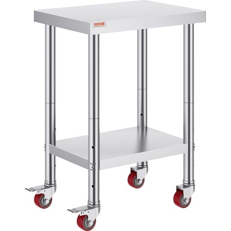 Table travail inox 61 x 46 x 86 cm, 318 kg avec 4 roulettes, 3 hauteurs réglables, préparation cuisine commerciale, argent (1/5)