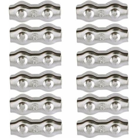 Serre-câble , Serre Cable Acier 3mm 12 Pièces Serre Câbles Duplex Pince de Câble Acier inoxydable 304 D'agrafe de Câble,Câble Poignées pour 2mm Câble Métalliques Pince À Câble Corde à Linge,AAFGVC (1/4)