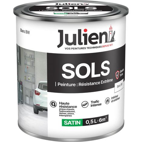 Julien Peinture Sols Extrême Intérieur et Extérieur - Chapes béton, ciment lissé, briques, asphalte, planchers et parquets - Blanc 0,5 L