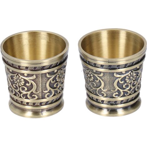 2pcs Embossed Pattern Retro Wine Cup Household Drinking Wine Glass Decoration (S Bronze) (1/5)