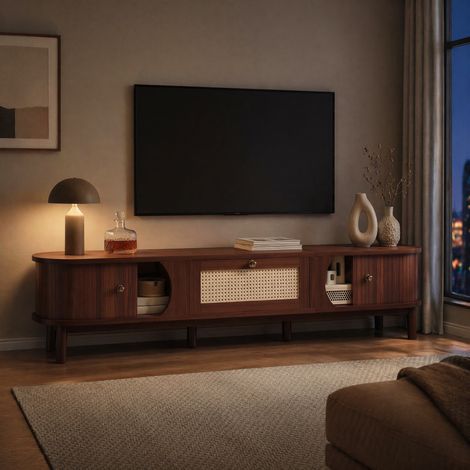Mueble TV con puertas y cajones de ratán 170 x 39,5 x 38 cm natural DESVIAE (1/5)