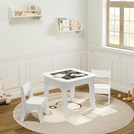 WOLTU Juego de Mesa y 2 Sillas Infantil Sillas y Mesa Blanca Infantiles para Sala de Juegos y Jardín de Infancia Mesa y Sillas para Niños con Pizarra y Zona de Juguetes (1/5)
