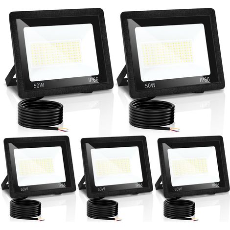 5x 50W Projecteurs LED, Super Lumineux avec 3 Températures de Couleur Réglables, Spots Imperméable IP66, Projecteur Extérieur pour Jardin, Cour, Garage, Hôtel (1/5)