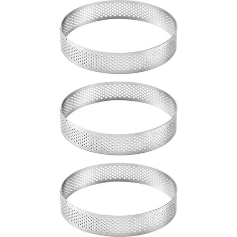 3 moules ronds en acier inoxydable de 20 cm pour gâteaux, mousses, tartelettes, pizzas et desserts, outils de cuisine et de pâtisserie. (1/5)