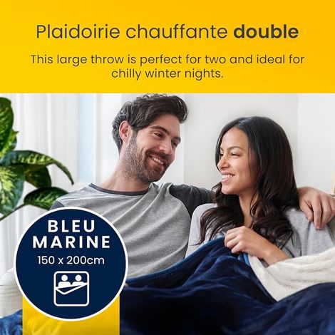 Couverture Chauffante Electrique, Plaid Chauffant Double XXL 200 x 150cm, 10 réglages de Chaleur, Lavable en Machine, Télécommande numérique, Minuterie 10h - Bleu Marine (1/4)