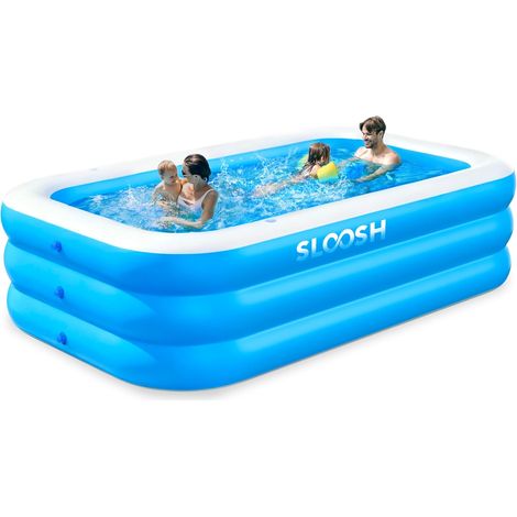 Piscine Gonflable avec Sièges, 304,8 x 182,8 x 55,8 cm, Piscine Familiale Hors-Sol, Épaissie et Durable, Idéale pour Les Fêtes Aquatiques d'Été dans Le Jardin, la Cour ou la Pelouse, Bleu