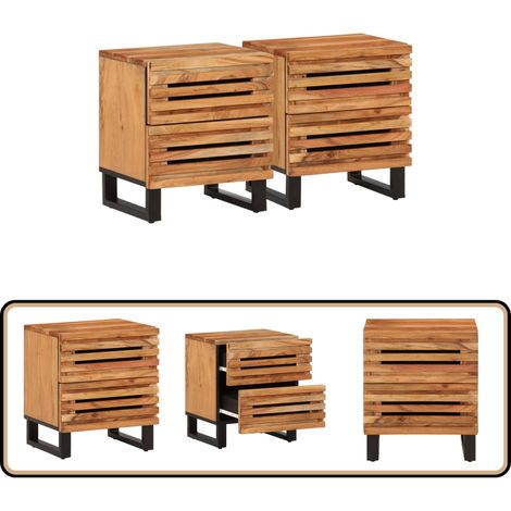 Tables de chevet 2 pcs 40x34x46 cm bois d'acacia massif - Table De Chevet - Meuble De Chambre - Table Industrielle - Acacia Massif - Tiroir