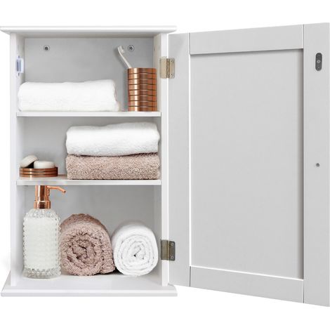 Bathroom Storage Cabinet Wall Mounted Vanity Storage Cupboard w/Adjustable Shelf (1/5)