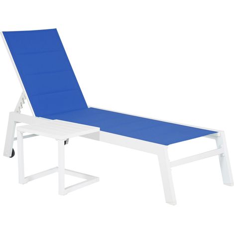 Conjunto de tumbona y mesa auxiliar BARBADOS en textileno azul aluminio blanco