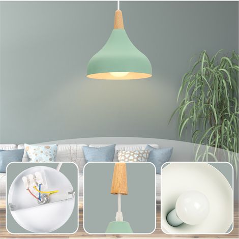 Lampada a Sospensione, Lampadario a Soffitto con Ø20cm Paralume Cupolo in Legno, Moderna Illuminazione con E27 Supporto per Soggiorno Camera da Letto Sala da Pranzo (Verde) (1/5)