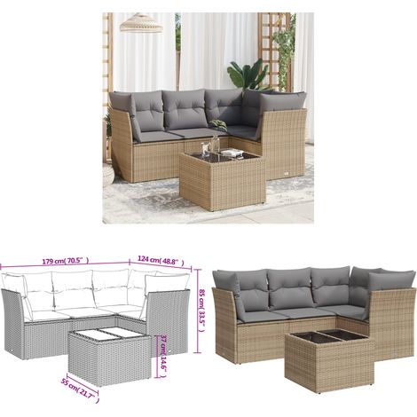 5-tlg. Garten-Sofagarnitur mit Kissen Beige Poly Rattan - Gartenmöbel Set - PE-Rattan Möbel - Outdoor Sofa - Esstisch - Lounge Garnitur - Home & Living (1/3)