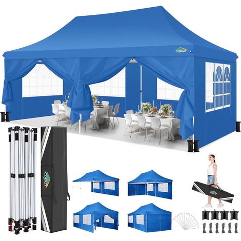 Faltpavillon 3x6m wasserdicht mit 6 Seitenwänden, UV-Schutz, blau (1/5)