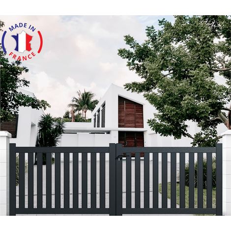 Portail aluminium battant ajouré en kit dimensions L.3500 (entre piliers) X H.1200 mm Couleurs Gris (RAL 7016)