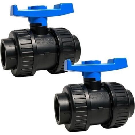 Vanne à bille en PVC Ø 40 mm - Lot de 2 - Double union, soudable par solvant - Pression nominale PN16 bar - Résistante aux produits chimiques (60 °C) - Convient pour piscines, jardins, irrigation et c (1/4)