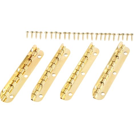 Charnières (dorées à 90°) : 4 pièces + 24 vis, arrondies, longues, 6 trous, argent/bronze antique/or, 65 x 15 mm, style rétro, coffre à bijoux en bois, ouverture à 90°/180°. (1/5)