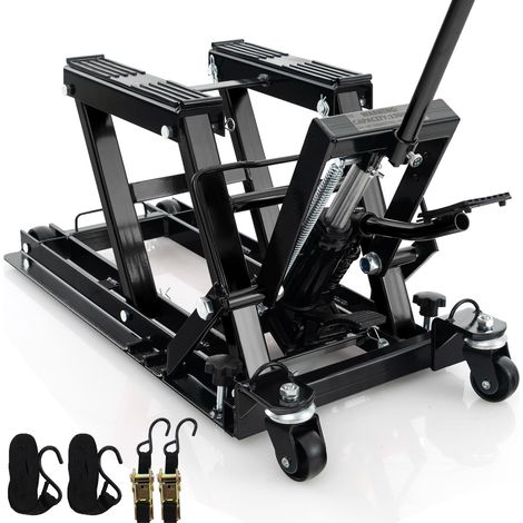 COSTWAY 680KG Motorcycle Lift Jack Hydraulic Motorcycle Hoist w/ 4 Wheels-Black (1/5)