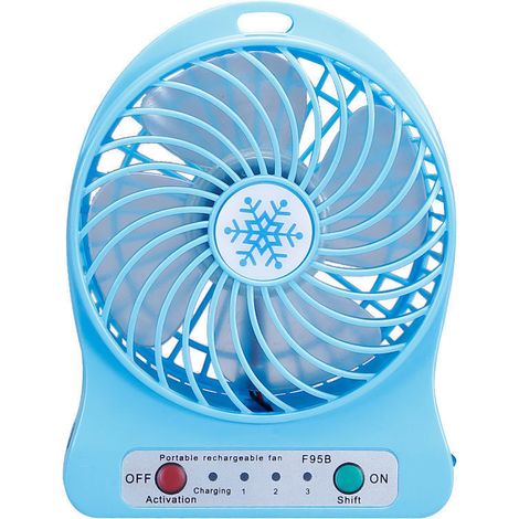 Tragbarer wiederaufladbarer Schreibtischventilator mit LED-Licht, Mini-Desktop, USB-Aufladung, Luftkühler, 3 Geschwindigkeitsregulierungsmodi, LED-Lichtfunktion, Kühlung (blau)