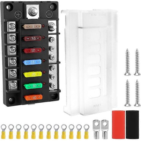 Boîte à fusibles marine étanche à 6 voies avec indicateur LED, porte-fusibles et bloc de fusibles avec bus négatif pour voiture, camion, bateau et camping-car (1/5)