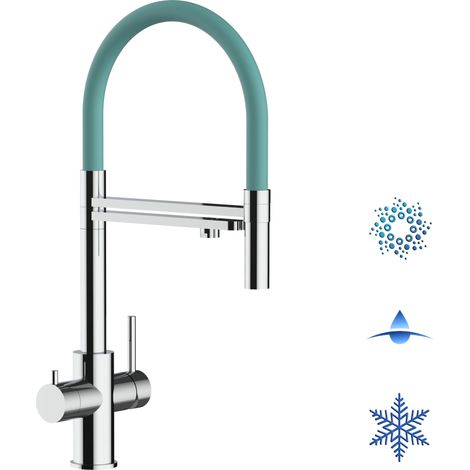 5 Wege Wasserhahn Edelstahl Massiv Kuechenarmatur mit Tuerkis 360 schwenkbarem Auslauf und abnehmbare 2 strahl Handbrause - Edelstahl Hochglanz (1/5)