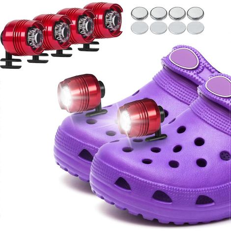 Lot de 4 lampes frontales pour chaussures Crocs, accessoires de lampe torche LED pour adultes et enfants, 3 modes d'éclairage, petite lampe frontale pour la randonnée (1/5)