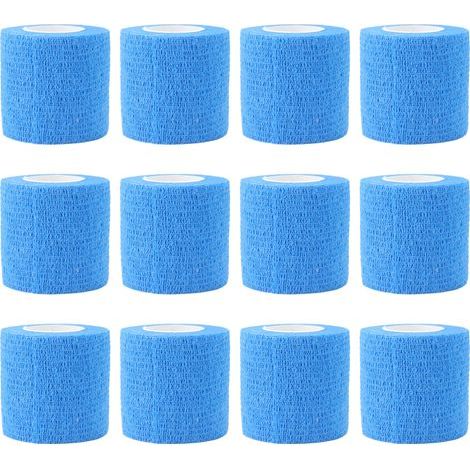 Lot de 12 bandages élastiques auto-adhésifs de 4,5 m pour animaux, pour la réparation des sabots de vaches. En polyester non tissé imperméable, bleu. (1/5)
