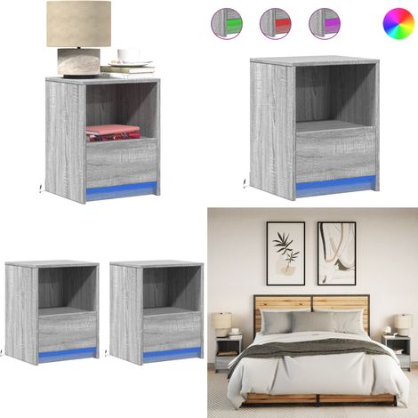 vidaXL Nachttische mit LED-Leuchten 2 Stk. Grau Sonoma Holzwerkstoff (1/5)