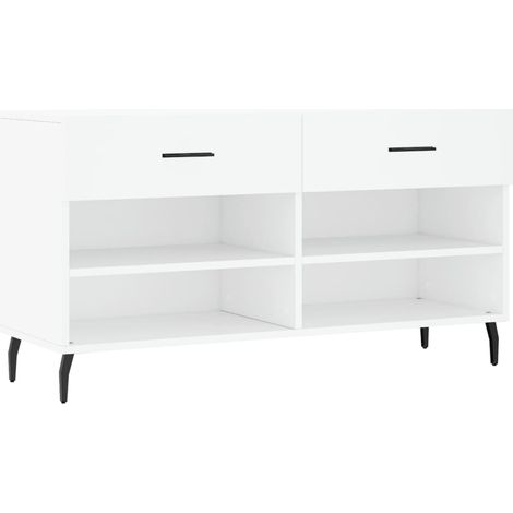 Banc à chaussures bottes commode étagère meuble entrée rangement 102 x 35 x 55 cm bois d'ingénierie blanc
