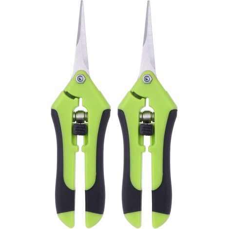 Lot de 2 ciseaux à élaguer manuel à jardinage en acier inoxydable professionnel (vert) (1/5)