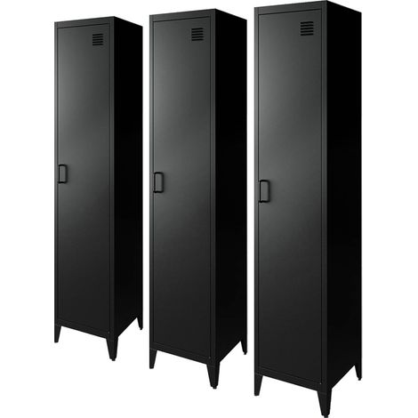 Set of 3 metal cabinets/lockers with 4 storage compartments, industrial-style Black 38x38x180 cm - Soho (1/5)