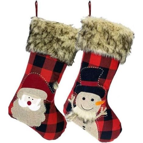 Weihnachtsstrümpfe - Festliche Dekoration - Rot und Schwarz - Stoff - 47x26 cm - 2er-Set