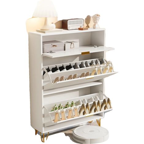 Meuble à chaussures, design étroit, rangement ajustable, Blanc B (1/2)