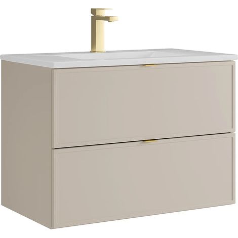 Mobile bagno sospeso con lavabo da incasso e rubinetto Beige 80 cm - ONDIL