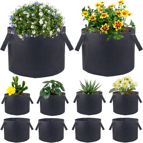 Packung mit 10 Gemüsepflanzsäcken à 10 Gallonen, Gartenpflanzsäcke, dicke und atmungsaktive Pflanztöpfe aus Vliesstoff (1/5)